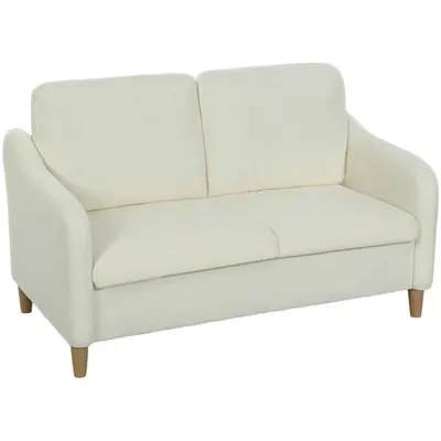 HOMCOM Divan 2 Locuri Imbottit în Sherpa cu Perne Detașabile, Picioare din Lemn de Eucalipt, Design Compact pentru Living, 137x69x82 cm, Crem | Aosom Romania