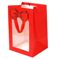 Pungi cadou cu fereastră și fundă - roșu (set 12 buc)