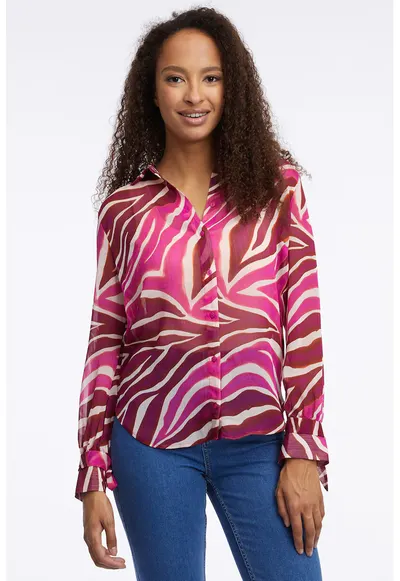 Camasa semitransparenta cu animal print - Rosu inchis/Roz