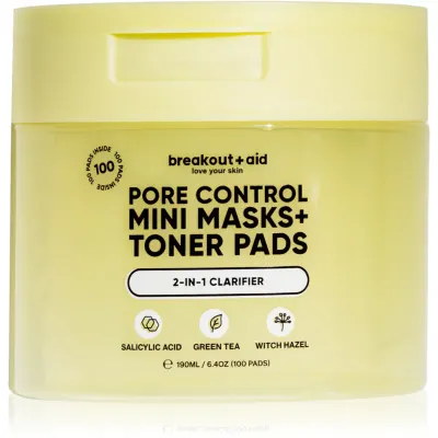 breakout + aid Pore Control Mini Masks + Toner Pads dischete de tonifiere cu acid salicilic 100 buc
