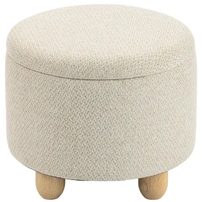 HOMCOM Taburet Rotund cu Spațiu de Depozitare, Capac, 19 L, Material Textil cu Aspect de Iută, 38,5x38,5x33,5 cm, Bej | Aosom Romania