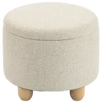 HOMCOM Taburet Rotund cu Spațiu de Depozitare, Capac, 19 L, Material Textil cu Aspect de Iută, 38,5x38,5x33,5 cm, Bej | Aosom Romania