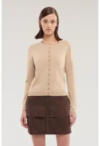 Cardigan cu decolteu rotund si nasturi - Maro camel