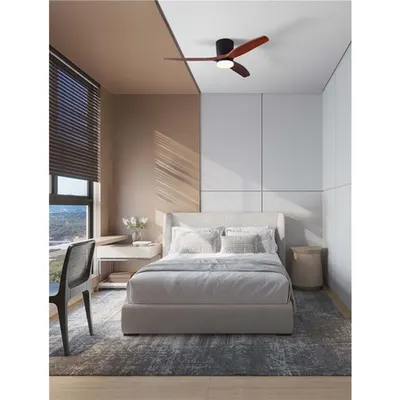 Lustra cu ventilator ALOA Nisipiu Negru Metal & Acrylic Inchis Lemn Color Blades LED 18 Wat 2190Lm 220-240Volt IP20 3000-4000-6500K 40Wat Rated Power & 6 Speeds cu Remote Control Summer & Winter Mode 10 Years Warranty of Motor