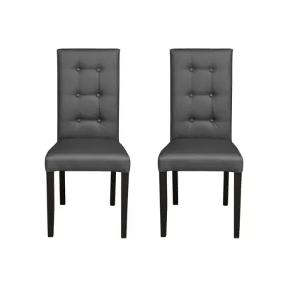Set 2 scaune living TEO LUX, picioare lemn wenge, piele ecologica gri, 46x60x98 cm
