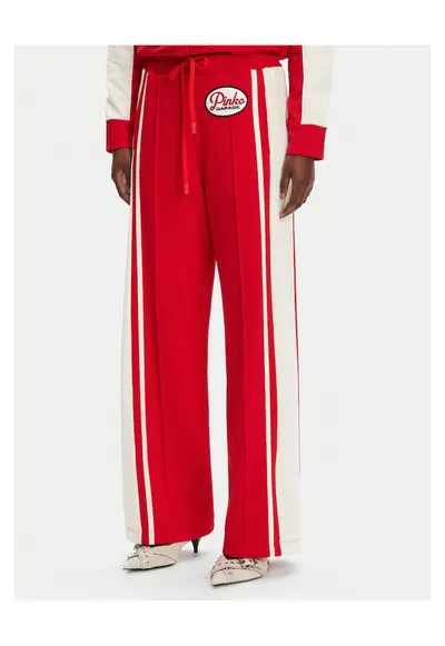 Pantaloni de trening pentru dama - rosu/ecru