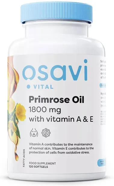 Primrose Oil with Vitamin A & E, 1800 mg, 120 capsule gel, Osavi