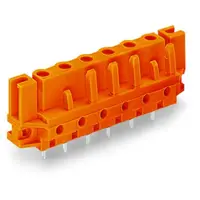 THT female header; 0.6 x 1.0 mm solder pin; straight; Spacer flange; Pin spacing 7.62 mm; 4-pole; orange