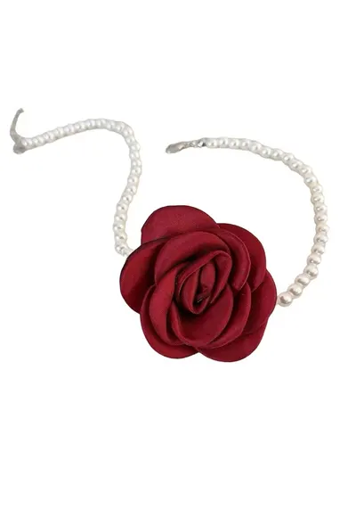 Colier choker - cu perle si floare visinie - Bendicta C14