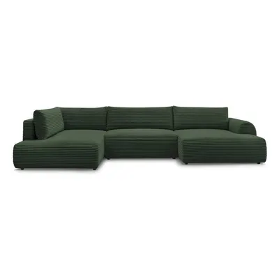 Colțar verde închis extensibil/cu spațiu de depozitare cu tapițerie din catifea reiată (cu colț pe partea stângă/în formă de "U") Lucien – Bobochic Paris