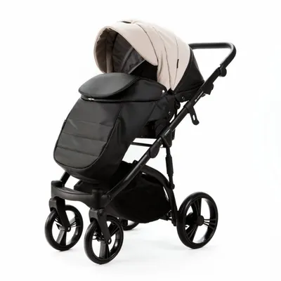 Carucior pentru copii 2 in 1, Adamex Lanti SD110, pliabil, landou cu salteluta, copertina reglabila, roti frontale pivotante 360, cu dubla suspensie si husa de ploaie inclusa, Full EcoLeather, Black Grain