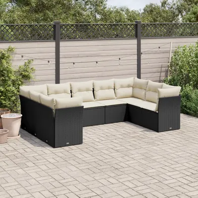 Gossi set mobilier de gradina cu perne, 9 piese, negru, poliratan