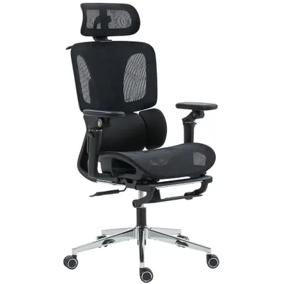 HOMCOM Scaun de Birou Ergonomic din Plasă cu Cotiere, Tetieră, Spătar Reglabil, Funcție Legănare, Negru | Aosom Romania