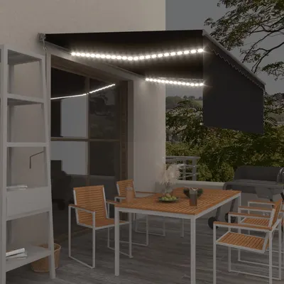 vidaXL Copertină automată cu stor&senzor vânt&LED, antracit, 4x3 m