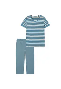 Pijama de bumbac cu pantaloni trei sferturi - Albastru deschis