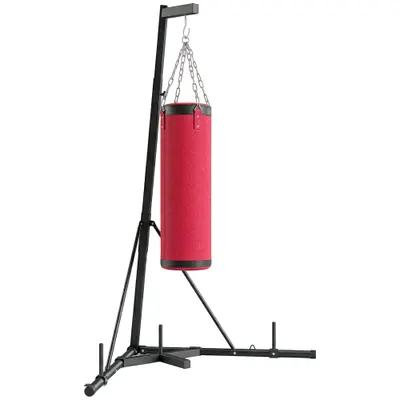 SPORTNOW Sac de Box cu Suport pentru Adulți, Înălțime Reglabilă 185-231 cm, Suport de Box cu Bază Triunghiulară, Sac din Pânză, Bare pentru Greutăți de 2,5 cm, pentru Antrenament Fitness Acasă, Roșu | Aosom Romania