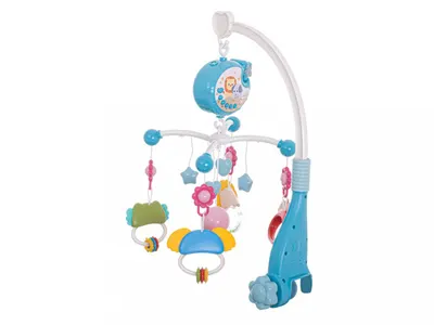 Carusel muzical pentru patut copii, Ikonka, cu proiector, telecomanda, rotire 360 grade, 40 de melodii distincte, blue