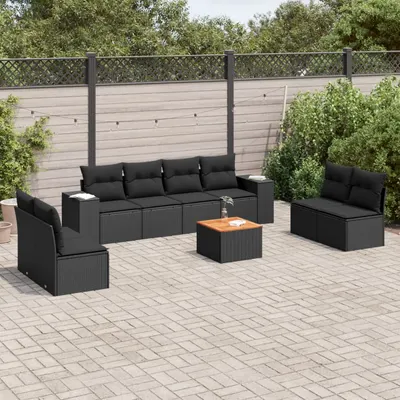 Gossi set mobilier de gradina cu perne, 9 piese, negru, poliratan