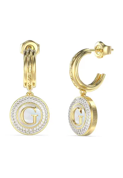 Cercei drop cu talisman logo cu cristale - Auriu