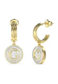 Cercei drop cu talisman logo cu cristale - Auriu