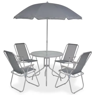 vidaXL Set mobilier de exterior, 6 piese, gri, oțel și textilenă