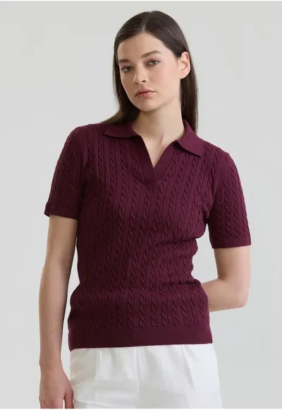 Tricou polo slim fit cu torsade - Violet tyrian