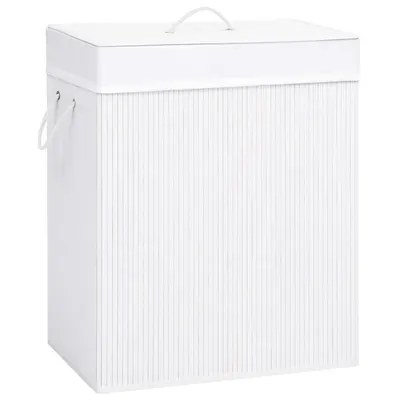 vidaXL Coș de rufe din bambus cu 2 secțiuni, alb, 100 L