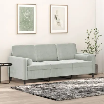 vidaXL Canapea cu 3 locuri cu pernuțe, gri deschis, 180 cm, catifea