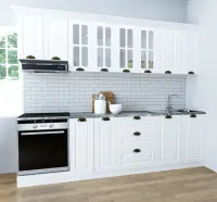 Set bucatarie SQUARE 260 cm, 8 corpuri, corp cuptor, blat termorezistent, fronturi MDF, alb rustic