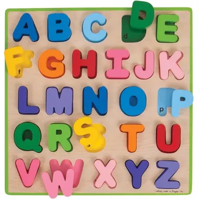 Bigjigs Puzzle colorat din lemn - Alfabetul englezesc