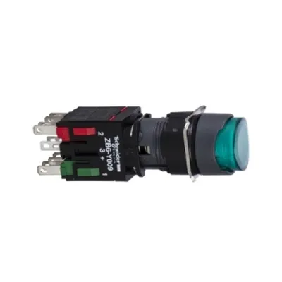Buton Iluminat Verde Ø 16, Proeminent, Revenire cu Arc, 24 V, 1No