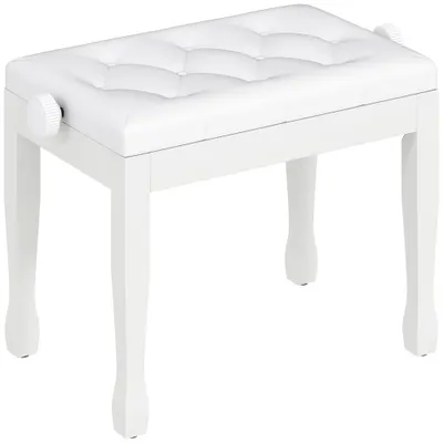 HOMCOM Banchetă de pian, banchetă pentru claviatură cu înălțime reglabilă din lemn masiv, șezut căptușit, 64 x 35 x 45-55 cm, alb | Aosom Romania