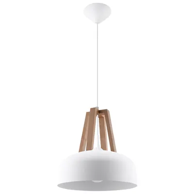 Lampa suspendata CASCO alb/lemn natural
