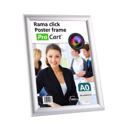 Rama click aluminiu, expunere afise si postere in format A0, colturi drepte, fixare orizontala sau verticala pe perete Engros