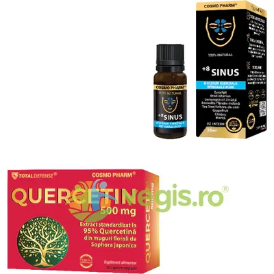 Pachet Quercetin 500mg 30cps + 8 Sinus (8 Uleiuri Esentiale Integrale Pure) 10ml