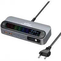 Incarcator Statie Cu Cablu USB-C OEM LCD470W, 470W, 5A, 2 x USB-A - 3 x USB-C, Gri