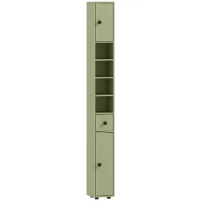 kleankin Coloană de depozitare dulap înalt pentru baie 1 sertar 4 rafturi reglabile și 2 dulapuri 20 x 20 x 180 cm verde | Aosom Romania