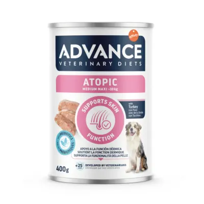 ADVANCE VETERINARY DIETS Atopic Medium & Maxi, M-XL, Curcan, dietă veterinară, conservă hrană umedă câini, piele & blană, (pate), 400g
