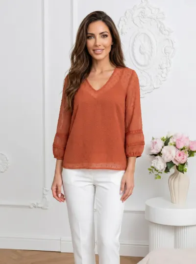 Bluza eleganta caramiziu cu buli...