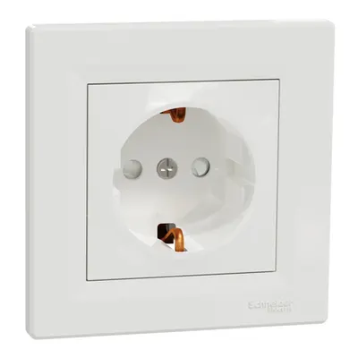 Priza schuko , 16A alb Asfora, montaj in doza rotunda - cu placa ornament