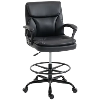 HOMCOM Scaun de desen Scaun de birou ergonomic rotativ cu înălțime și suport pentru picioare reglabil Negru | Aosom Romania