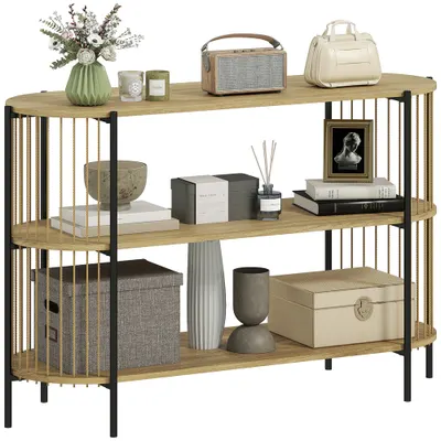 HOMCOM Blat de Consolă cu Coardă de Hârtie Împletită Manual Cadru de Oțel Stil Bohemian 124x43,5x80 cm Natural | Aosom Romania