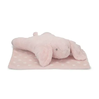 Set 2 piese, paturica moale 90 x 75 cm, pernuta in forma de iepuras 45 x 30 cm Poffy Pink 0 luni+