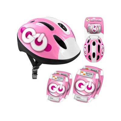 Set casca protectie, genunchiere si cotiere, Stamp, Skids Control, Sigure si confortabile, Reglabile, Conform cu EN1078, Marime 50/56 cm, 3 ani+, Roz