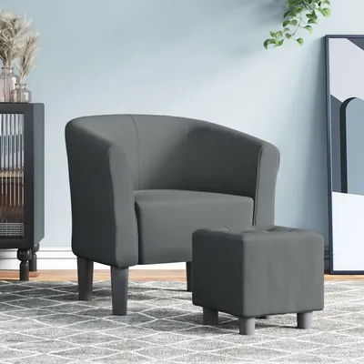 vidaXL Fotoliu tip cuvă cu taburet, gri închis, material textil