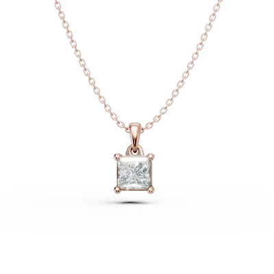 Lant cu pandantiv din aur roz cu diamant princess solitaire de 0.4ct