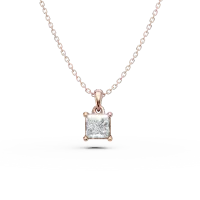 Lant cu pandantiv din aur roz cu diamant princess solitaire de 0.4ct