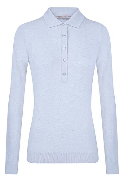 Pulover slim fit cu guler polo - Albastru melange