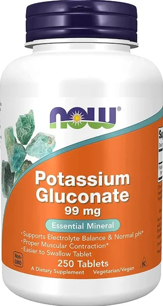 Potassium Gluconate, 99 mg, 250 tablete, Now