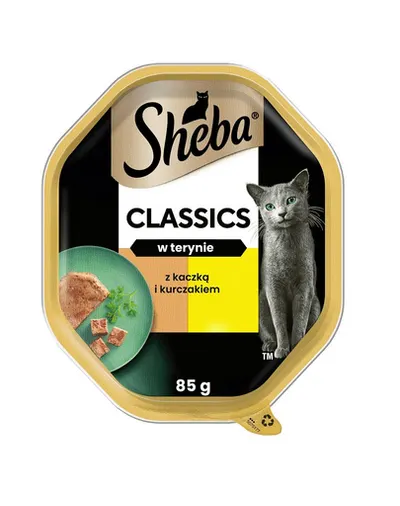 SHEBA Classics tava 85 g hrana umeda pentru pisici adulte cu rata si pui in terina